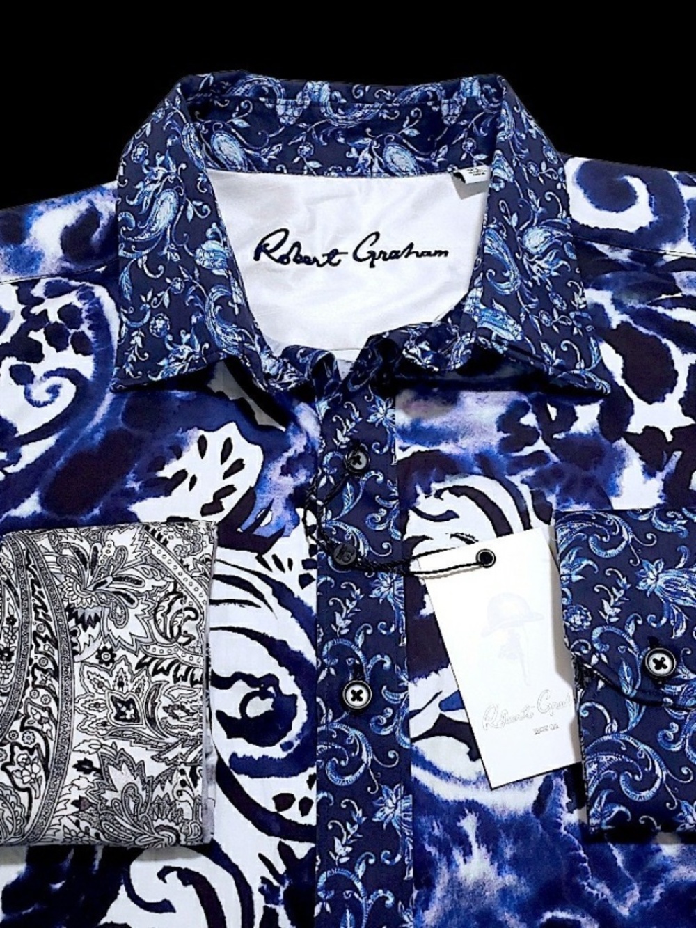 NEW Robert Graham Potter $238 XL Navy Classic Fit Sport Shirt